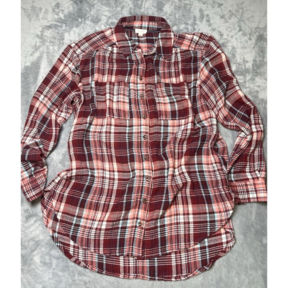 Pilcro long sleeved womens oversized shirt XS plaid western party quality layer